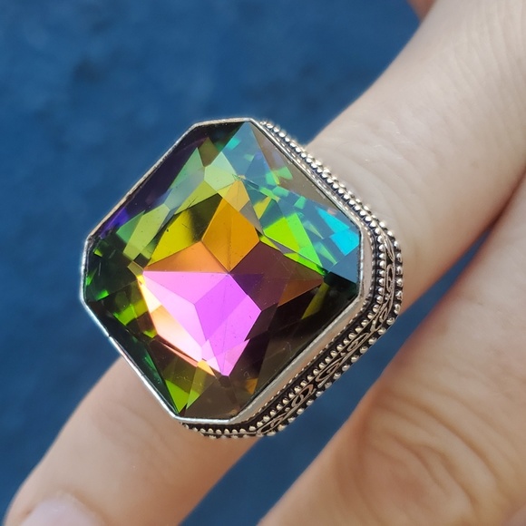 New Amazing Mystic Topaz 925 Silver Statement Ring. - Picture 4 of 16